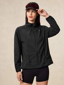 OutZeal WeatherProof-Air Water-Resistant UPF50+ Lightweight Stand Collar Jacket Women For LightRain With Zipper Pockets Athletic Workout Running