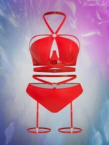 AltCore 4pcs Plus Size Music Festival Sexy Lingerie Set With Underwire - Red - View 7