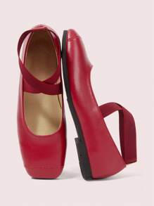 CUCCOO DOLLMOD Women's Red Elastic Flat Square Toe Loafers - Red - View 2