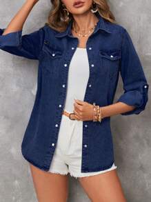 Vivid Eden 女士休闲牛仔衬衫，适合夏季