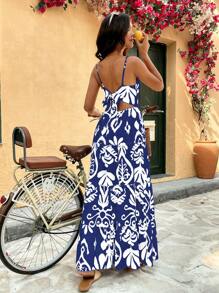 Breezaya Váy dây nơ phong cách Bohemian dành cho nữ - Xanh đậm - Xem 5