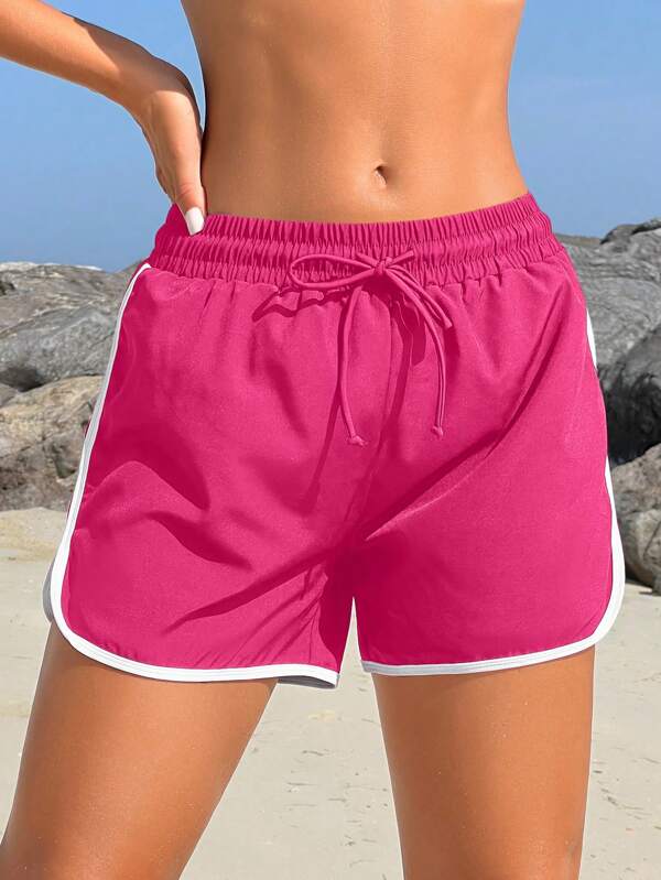 Swim SPRTY شورت شاطئ بحبل شد الخصر ذو تريم بلون متباين للعطلات