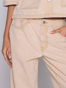 MUSERA 低腰直筒口袋牛仔裤，配腰带环，仅限春夏