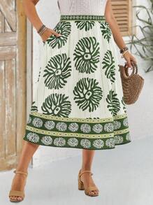 EMERY ROSE Women Plus Size Fashion Summer Skirt,Vacation Office Wear, Vacation, Festival Boho,Holiday - Green - View 4