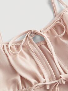 SHEIN MOD Débardeur plissé à bretelles en nœud papillon pour femmes, hauts d'été mignons, vêtements occidentaux pour femmes, hauts de sortie, anniversaire pour femmes, hauts Y2K, Top rose, fête, brunch pour femmes, Fairycore - Rose pâle - Voir 3