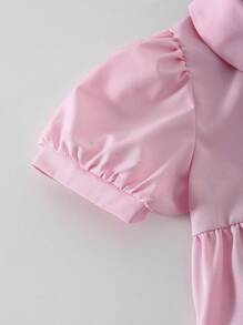 SHEIN 女孩休闲迷人彼得潘领插肩短袖高腰宽松中长款纯色连衣裙，粉色，夏季