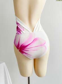Soleia Body de damă, colorat, cu imprimeu floral, cu decolteu în V adânc, fără spate, potrivit pentru vacanță - Multicolor - Vizualizare 7
