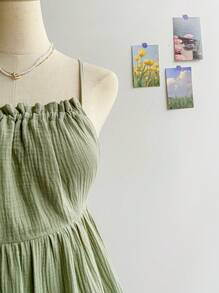 Soleia Criss Cross Open Back Ruffle Hem Cami Dress,Pastel Dresses For Women - Mint Green - View 3