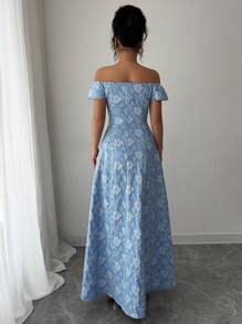 Elenzga Off-Shoulder Long Dress, Blue Color, Fashion & Suitable For Summer - Blue - View 2