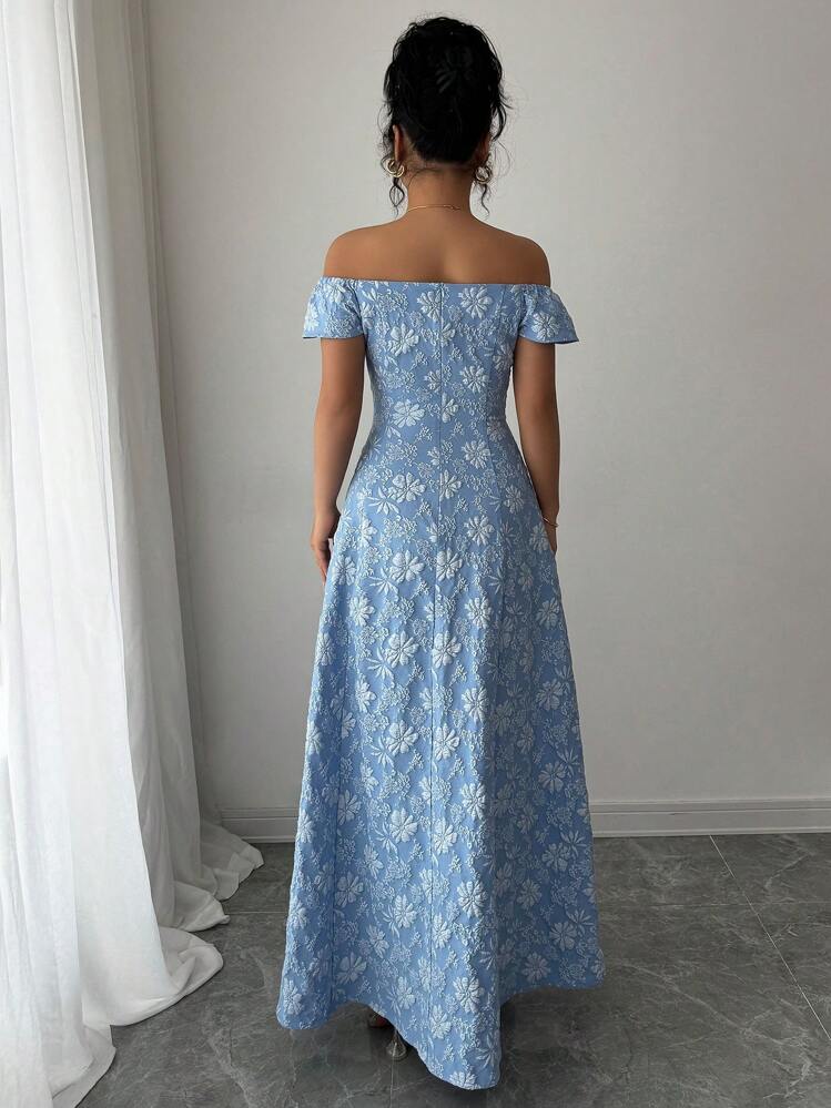 Elenzga Vestido largo de hombros descubiertos, color azul, de moda y adecuado para el verano - Azul - Añade 2