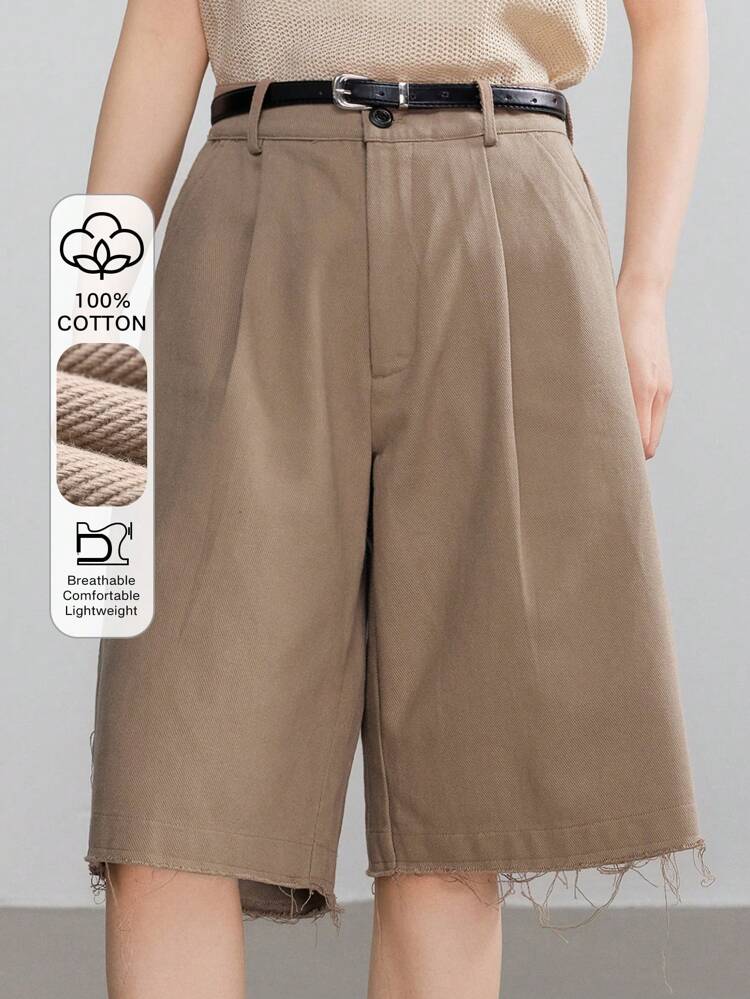 Women's Casual Loose Straight Leg Bermuda Shorts, Frayed Hem, Business & Leisure Summer
