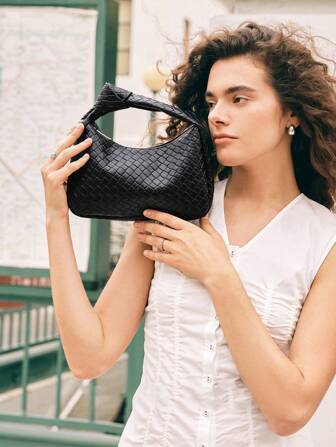 SHECARRY Women Top Handle Bags PU Leather For Business/Commute/Work/Office Casual Old Money Style Quiet Luxury Chic Knitting Handbag Woven Bag For Teacher Nurse Stylish