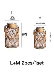 1 chiếc túi lưới dệt thủ công sáng tạo cổ điển & bình thủy tinh trong suốt dùng để trang trí nhà cửa, cắm hoa & trồng thủy canh, trang trí nhà cửa, bình hoa, đồ trang trí giữa bàn - Trong sáng - Xem 3