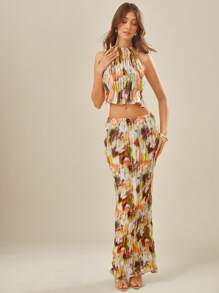 L'Amorae Falda maxi larga con estampado de teñido anudado para mujer, de moda para vacaciones