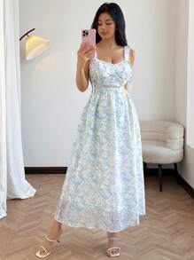 Livesso 新款夏季音乐节优雅碎花长裙女式连衣裙 - 藍色 - 查看 6