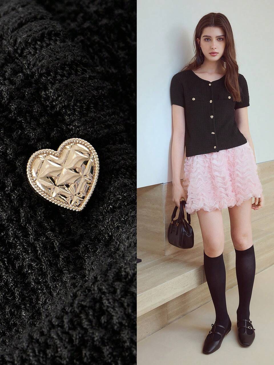 MOTF STUDIO BUTTON UP SHORT SLEEVE KNIT TOP