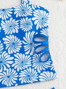 2pcs/Set Tween Girls' Cutout Swimsuit - Multicolor - View 5