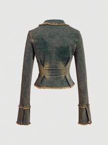 SHEIN MOD Women's Denim Jacket, Minimalist Fashion, Casual, Suitable For Daily Wear - Dark Wash - View 2