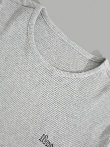 RueChic Men Letter Embriodery Regular T-Shirt & Short Set - Grey - View 5