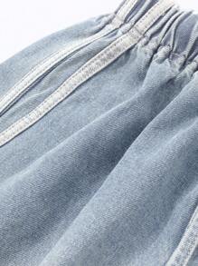 DAZY 女士休闲水洗侧条纹宽松阔腿牛仔裤秋冬