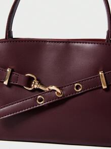 SHECARRY Borse a mano da donna in pelle PU, eleganti e raffinate, adatte per scuola, viaggio, pendolarismo, lavoro, con manico superiore, tracolla regolabile, decorazione in metallo, borsa elegante e casual perfetta per l'ufficio, il business e il lavoro - Viola rosso - Visualizzare 5