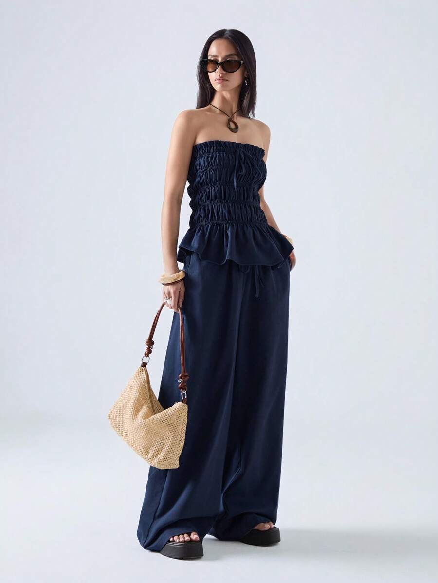 LYSMO 2件套女士蓝色抹胸和裤子套装 - 灰色 - 查看 1