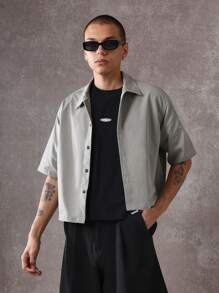 SUMWON Áo sơ mi nylon cỡ lớn Urban Streetwear Logo in phía sau Thiết kế tối giản Thời trang nhẹ nhàng Bộ sưu tập dự án cài nút thường ngày - Xám - Xem 2