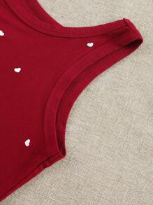 SHEIN Heart Pattern Embroidered Plus Size Women's Sleeveless Top - Burgundy - View 4