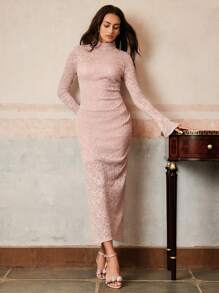Anewsta Elegant Apricot Long Dress For Women, Sexy Slim Waist, Suitable For Spring, Summer, Vacation, Date Night - Pink - View 4