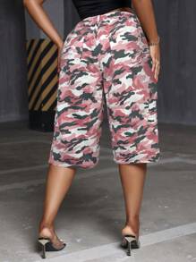SHEIN SXY Plus Size Women Casual Loose Camo Print Pockets Denim Wide Leg Cargo Pants - Multicolor - View 2