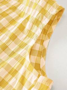 SHEIN LMoss Kids Conjunto de dos piezas para niña preadolescente con Top suelta sin mangas con espalda cruzada y volantes a cuadros, y pantalones sueltos y casuales. Adecuado para salidas de primavera, estilo pastoril casual, salidas casuales. - Amarillo - Ver 6