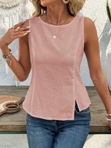 EMERY ROSE 女士纯色无袖背心，时尚夏装 - 粉色 - 查看 4