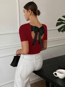 Siren Gaze Summer Casual Textured Back Tie Short Sleeve T-Shirt Summer T-Shirt Summer Outfits For Women Vacation Outfits Women Holiday Outfits Summer Outfits Graduation Outfit  4th Of July Western Wear Women Beach Outfits For Woman