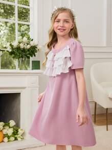 Elegantes, modisches Abendkleid mit Rüschenbesatz für Tween-Mädchen