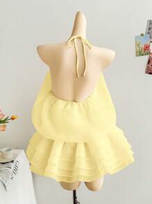 Soleia فستان قصير مزين بالشرائط واللؤلؤ مناسب للأجازة، المواعيد، عيد الحب، وحفلات الشاي بعد الظهر