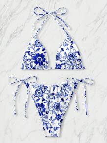 Swim Mod Plus Size Women 2pcs Solid Color Tie Front Tankini Set, Sexy Fashion Casual Holiday Swimwear For Summer Beach Vacation