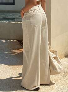 DAZY Jeans de mujer de unicolor de estilo casual de vacaciones/casual de negocios, nueva llegada de verano - Caqui - Ver 8