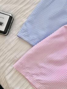 Comfortcana 2 chiếc/Bộ quần short thường ngày sọc hồng và xanh cỡ lớn - Nhiều màu - Xem 4