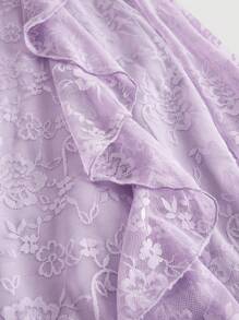 SHEIN MOD 女士优雅蕾丝荷叶边蝴蝶结装饰吊带裙、女士度假装、夏装、派对礼服、女士新年礼服、性感礼服、女士晚礼服、女士度假装、乡村装、情人节装、女士巡航装 - 紫色 - 查看 4