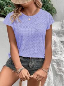 SHEIN VCAY CURVE 女士加大码圆领荷叶边袖休闲百搭T恤