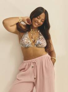 Aralina Curve Slider Triangle Spliced Print Bikini Top - Multicolor - View 1