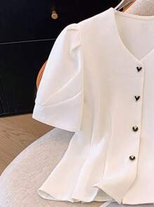 Calvaya Elegante camicetta da donna con maniche a palloncino, tinta unita, estiva