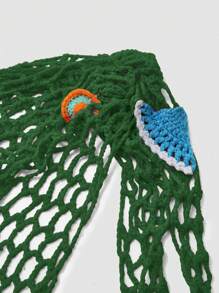 SHEIN Swim Curve Plus Size Women Single Layer Crochet Starfish Pattern Beach Cover Up Shawl Triangle Scarf - Green - View 4