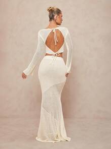 Lumalex Outing Swimsuit Swimwear Swim Cover-Up Bikini Set Summer Swimsuit Swimwear Swim Vacation Elegant Easter Bohemian BOHO Sea Beach Hot Outdoor Richly Layered Wedding Season Banquet Coming Of Age Ceremony Beach Seaside 2pcs Women Fashion Sexy Crop Sweater And Super Long Skirt Set In Fall/Winter