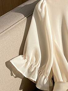 Franclia Women's Puff Sleeve Cinched Waist Waist Blouse - Apricot - View 3