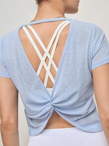 Activina Twist Back Design Sleeveless Sports T-Shirt, Suitable For Summer - Blue - View 7