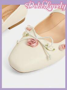 Dola Lovely Women Silver Round Toe Bowknot Mary Jane Flats, Fashion Casual Shoes - Beige - View 8