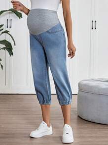 SHEIN Maternity Casual Fitted Capri Tapered Jeans,Beach For Maternity,Summer, Mother's Day,4th Of July,Graduation,Brunch