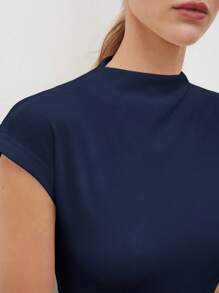 BizChic Women's T-Shirt Spring Solid Color Pleated Short Sleeve Elegant Minimalist Casual Commute Date Daily Vacation Independence Day Graduation Season Music Festival Slimming Elegant Versatile High-End Summer Social Holiday Party Outing Beach Office French Vintage Fresh - Navy Blue - View 11