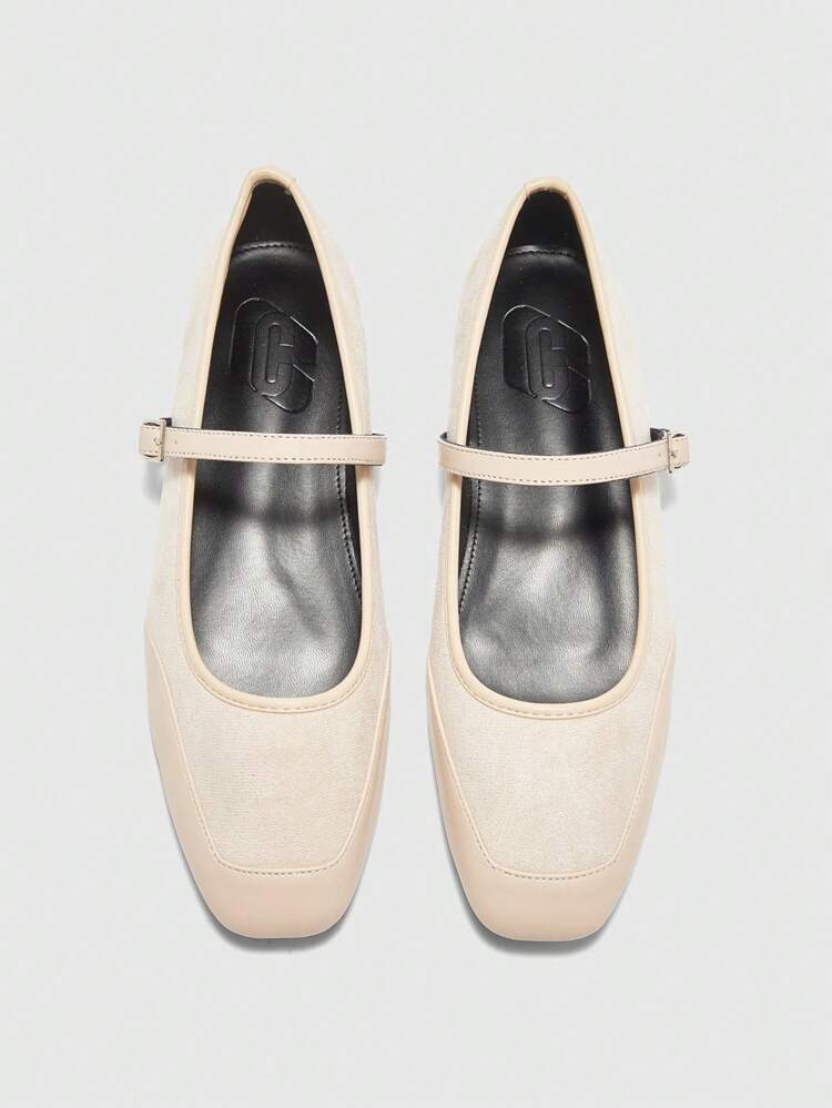 CUCCOO BIZCHIC Beige Simple Square Toe Flats, Elegant Versatile Casual Comfortable Slip-On Shoes For Women, Suitable For Work, Dates, And Formal Occasions